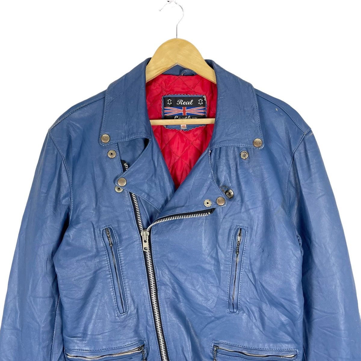 Genuine Leather ☀️ENGLAND REAL LEATHER BIKERS DOUBLE COLLAR JACKET Size US M / EU 48-50 / 2 - 2 Thumbnail