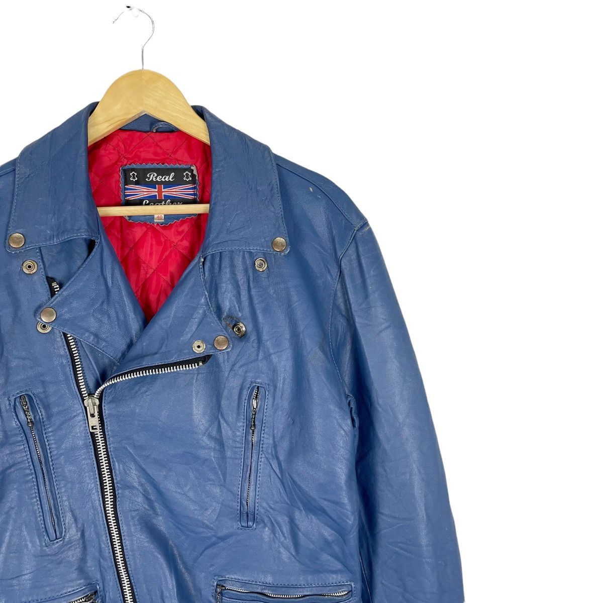 Genuine Leather ☀️ENGLAND REAL LEATHER BIKERS DOUBLE COLLAR JACKET Size US M / EU 48-50 / 2 - 3 Thumbnail