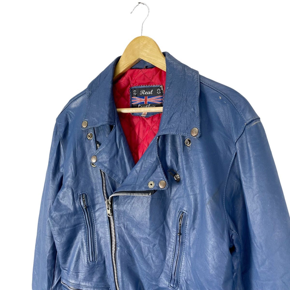Genuine Leather ☀️ENGLAND REAL LEATHER BIKERS DOUBLE COLLAR JACKET Size US M / EU 48-50 / 2 - 4 Thumbnail