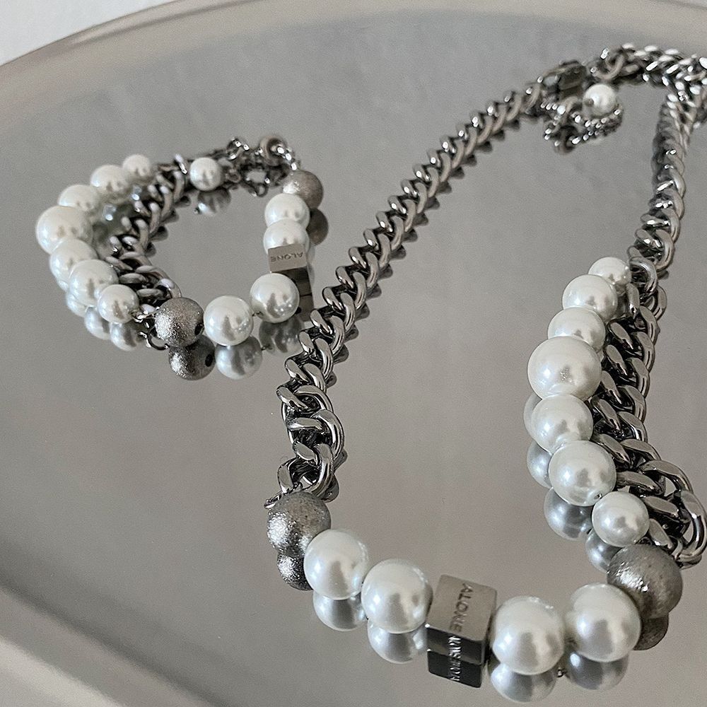 Jewelry × Vintage Fashion Pearl Titanium Steel Double Layer Necklace Size ONE SIZE - 4 Thumbnail