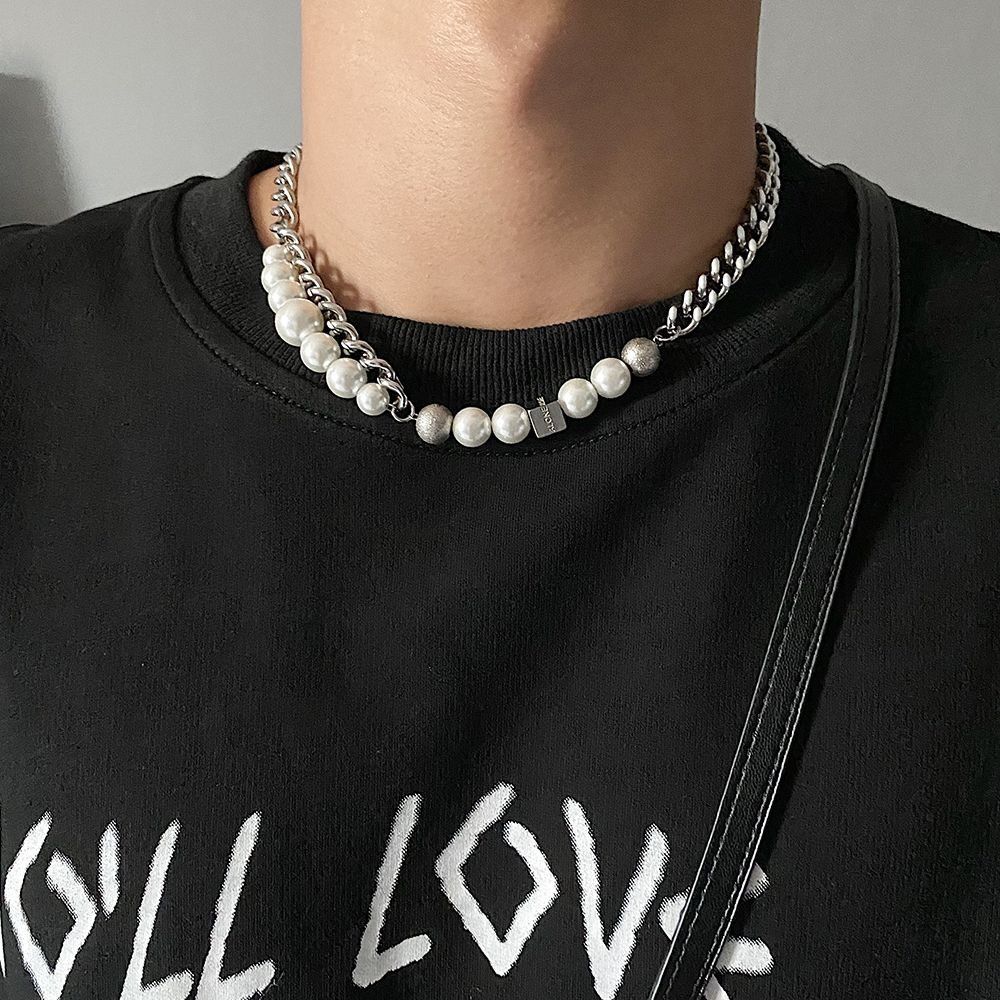 Jewelry × Vintage Fashion Pearl Titanium Steel Double Layer Necklace Size ONE SIZE - 1 Thumbnail