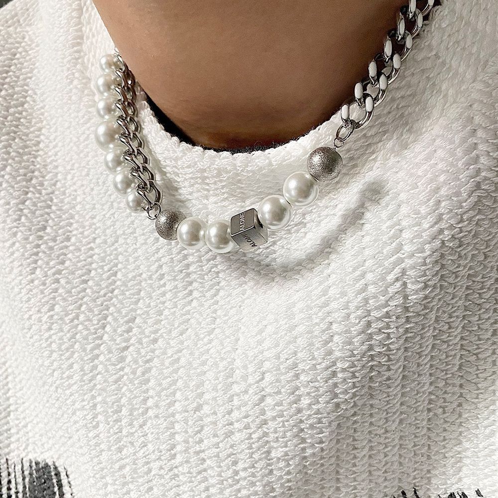 Jewelry × Vintage Fashion Pearl Titanium Steel Double Layer Necklace Size ONE SIZE - 3 Thumbnail