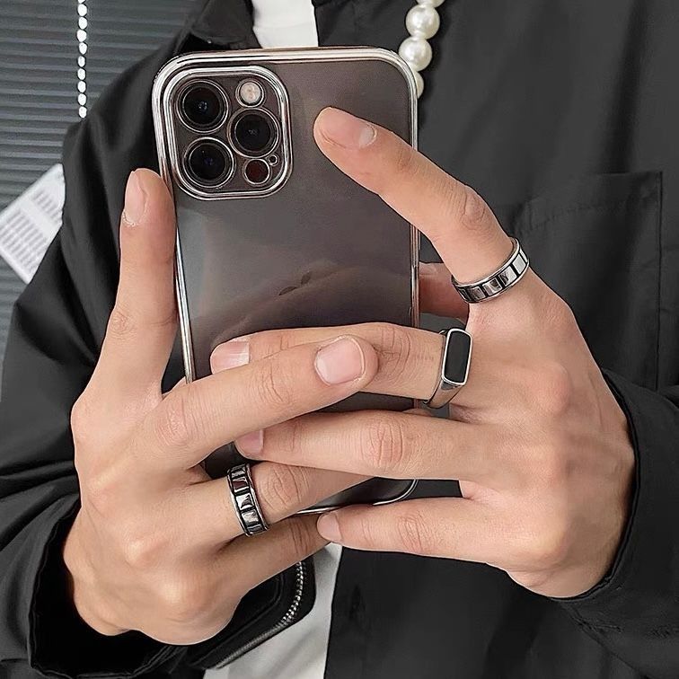 Jewelry × Vintage Fashion Check Titanium Steel Men's Ring Size ONE SIZE - 2 Thumbnail