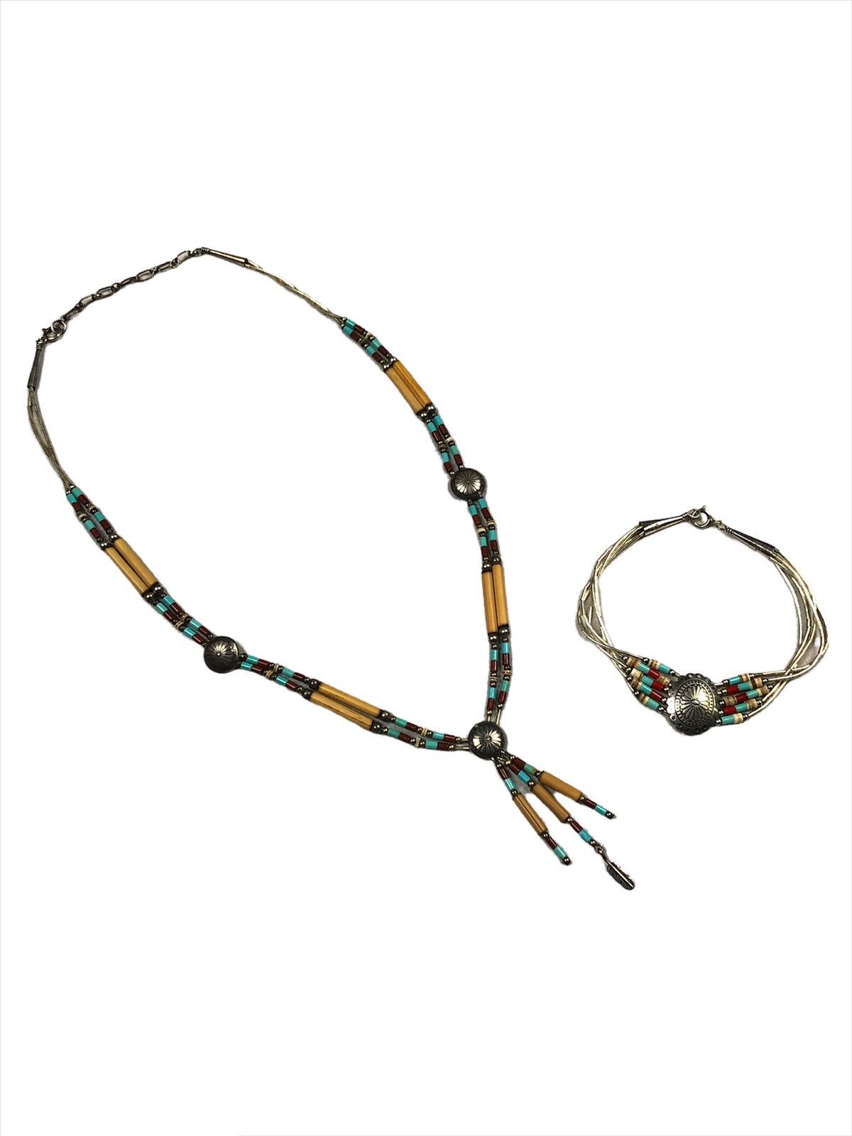Native Navajo Pattern Necklace & Bracelet 925 Silver Size ONE SIZE - 1 Thumbnail
