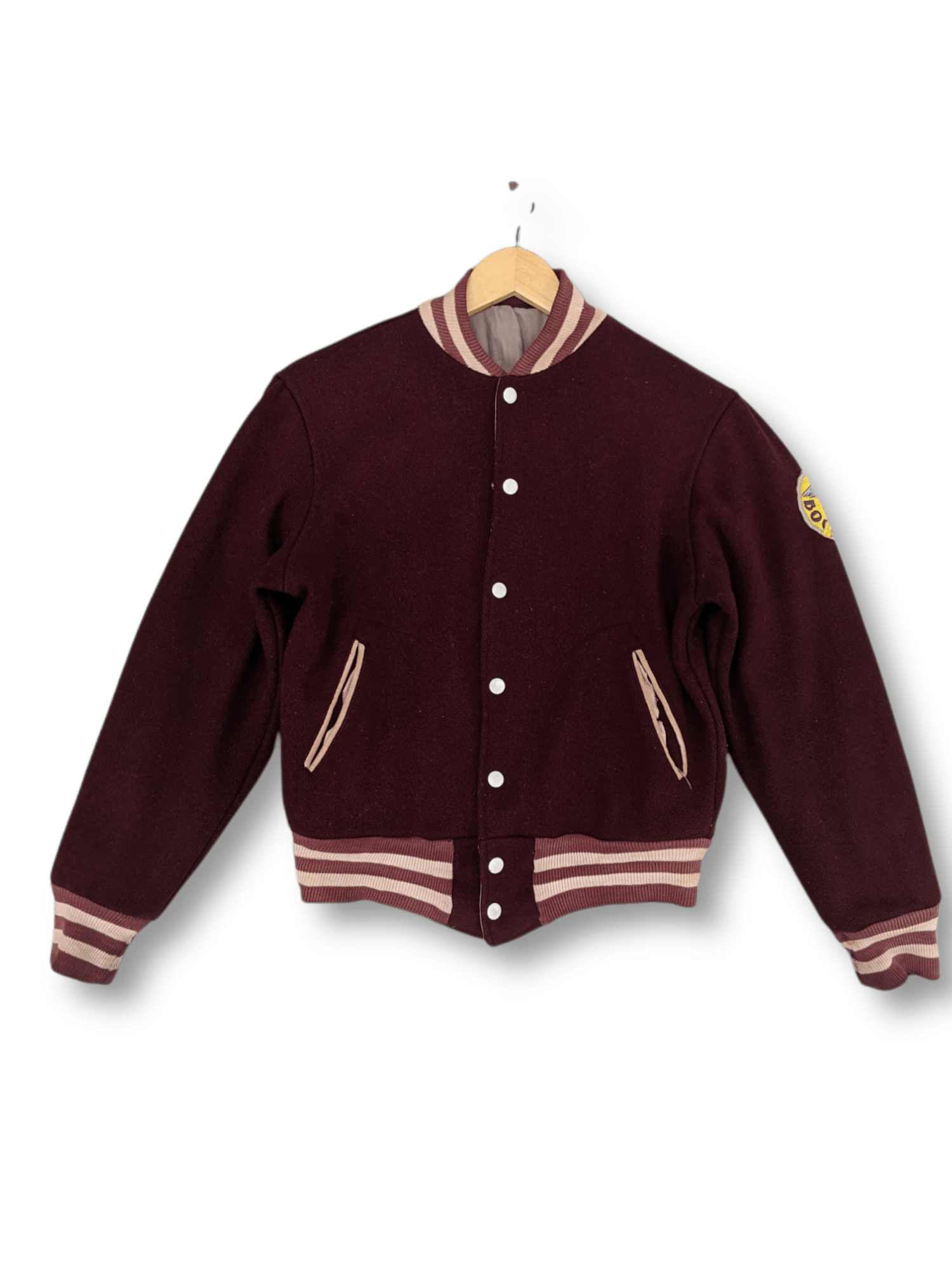 image of 60S Varsity Jacket in Maroon, Men's (Size Small)