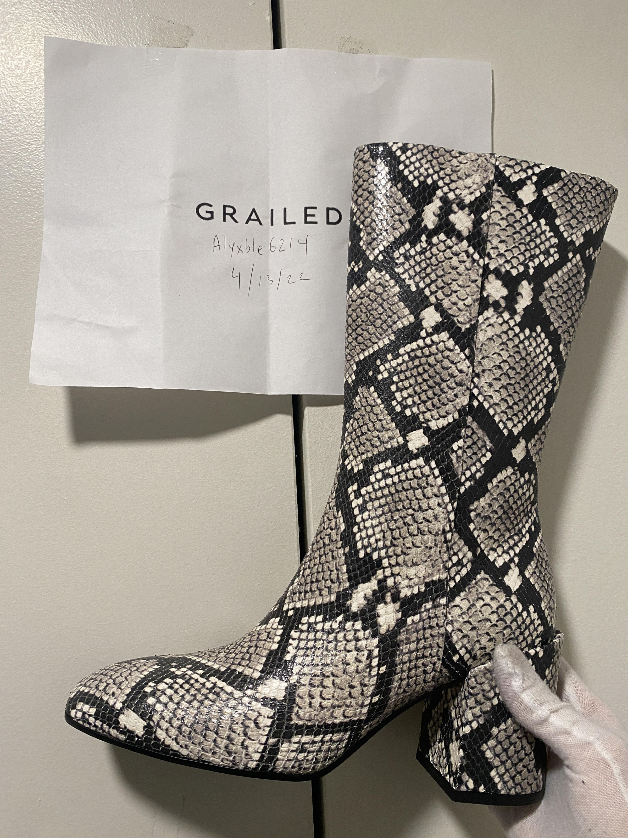 Aeyde Neutral Lori 75 Snake Effect Leather Boots