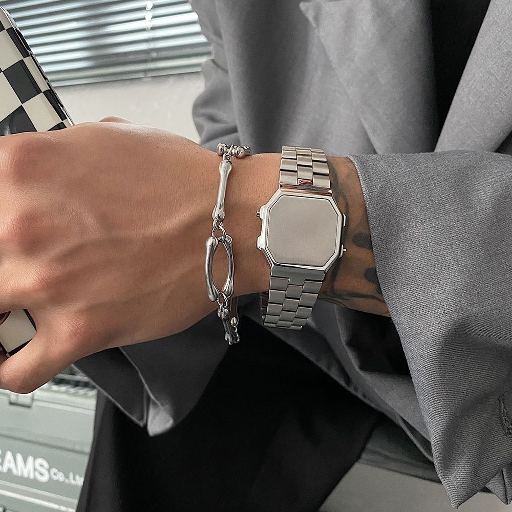 Jewelry × Vintage Fashion Titanium Steel Bone Shape Hip Hop Bracelet Size ONE SIZE - 2 Thumbnail