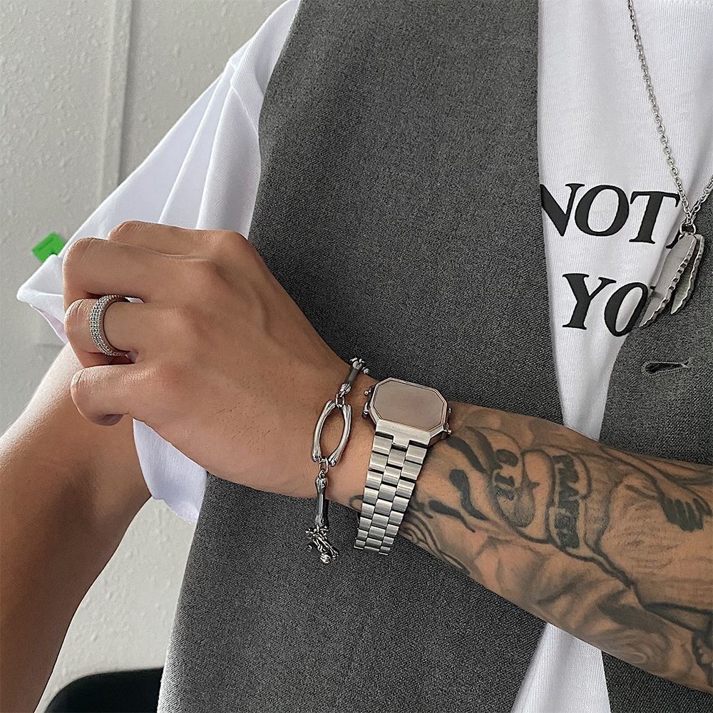 Jewelry × Vintage Fashion Titanium Steel Bone Shape Hip Hop Bracelet Size ONE SIZE - 1 Thumbnail