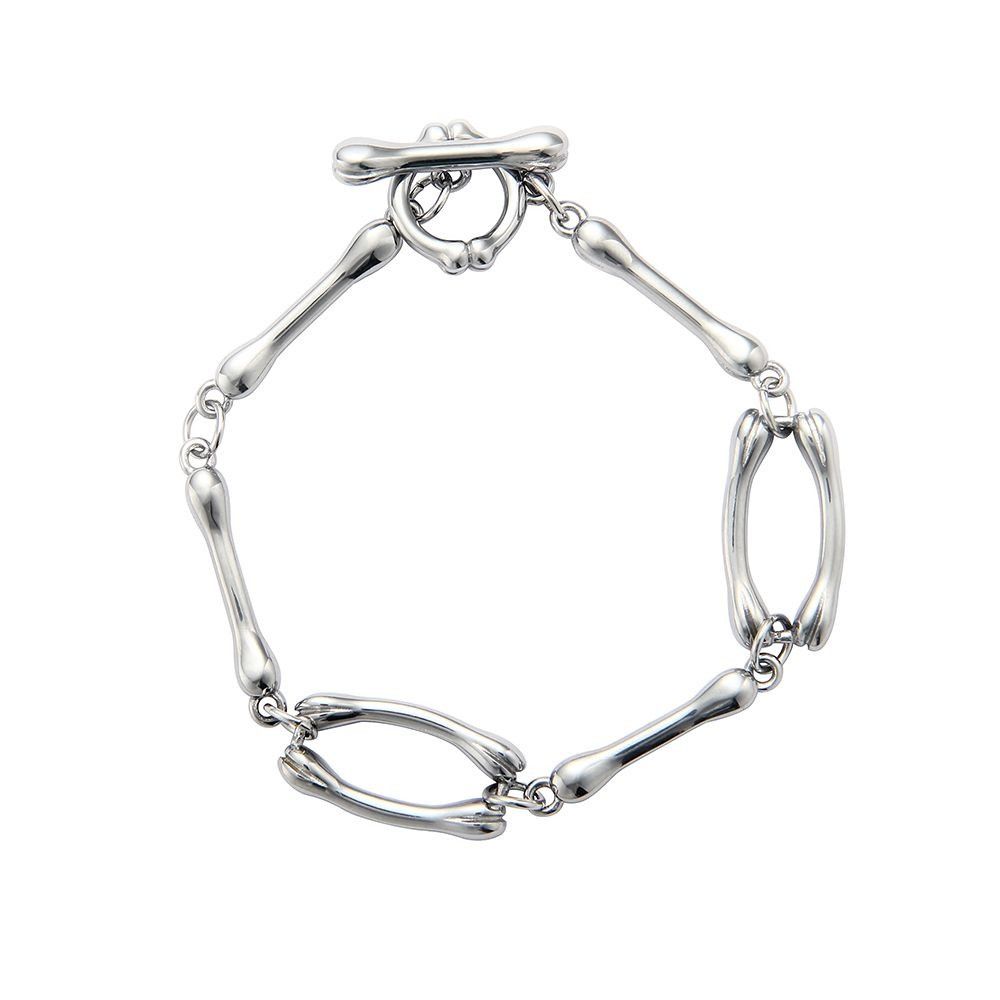 Jewelry × Vintage Fashion Titanium Steel Bone Shape Hip Hop Bracelet Size ONE SIZE - 3 Thumbnail