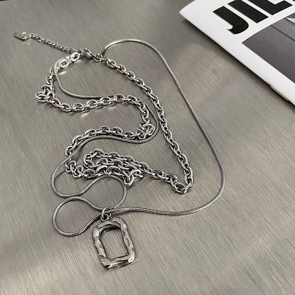 Jewelry × Vintage Square Cutout Pendant Double Layer Clavicle Chain Size ONE SIZE - 3 Thumbnail