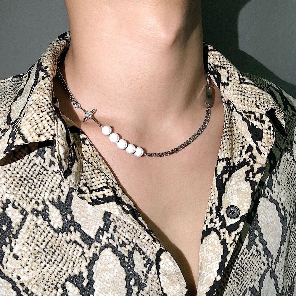 Jewelry × Vintage Fashion Reflective Pearl Couple Clavicle Chain Size ONE SIZE - 1 Thumbnail