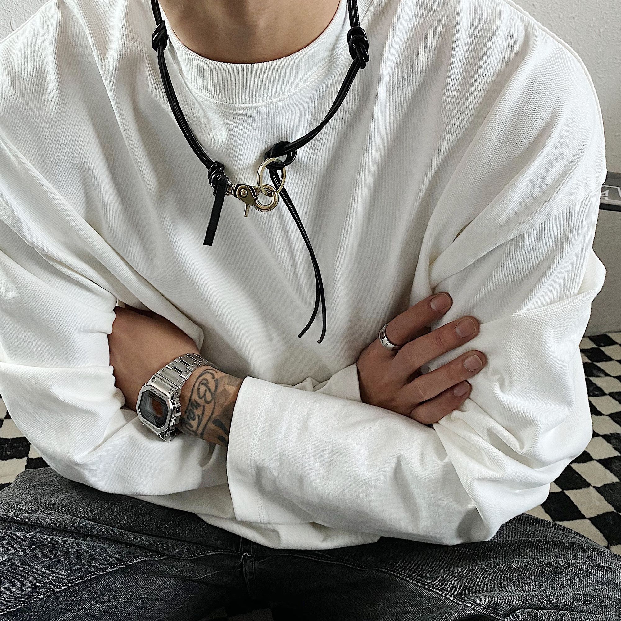 Jewelry × Vintage Fashion round stitching pu leather sweater chain Size ONE SIZE - 3 Thumbnail