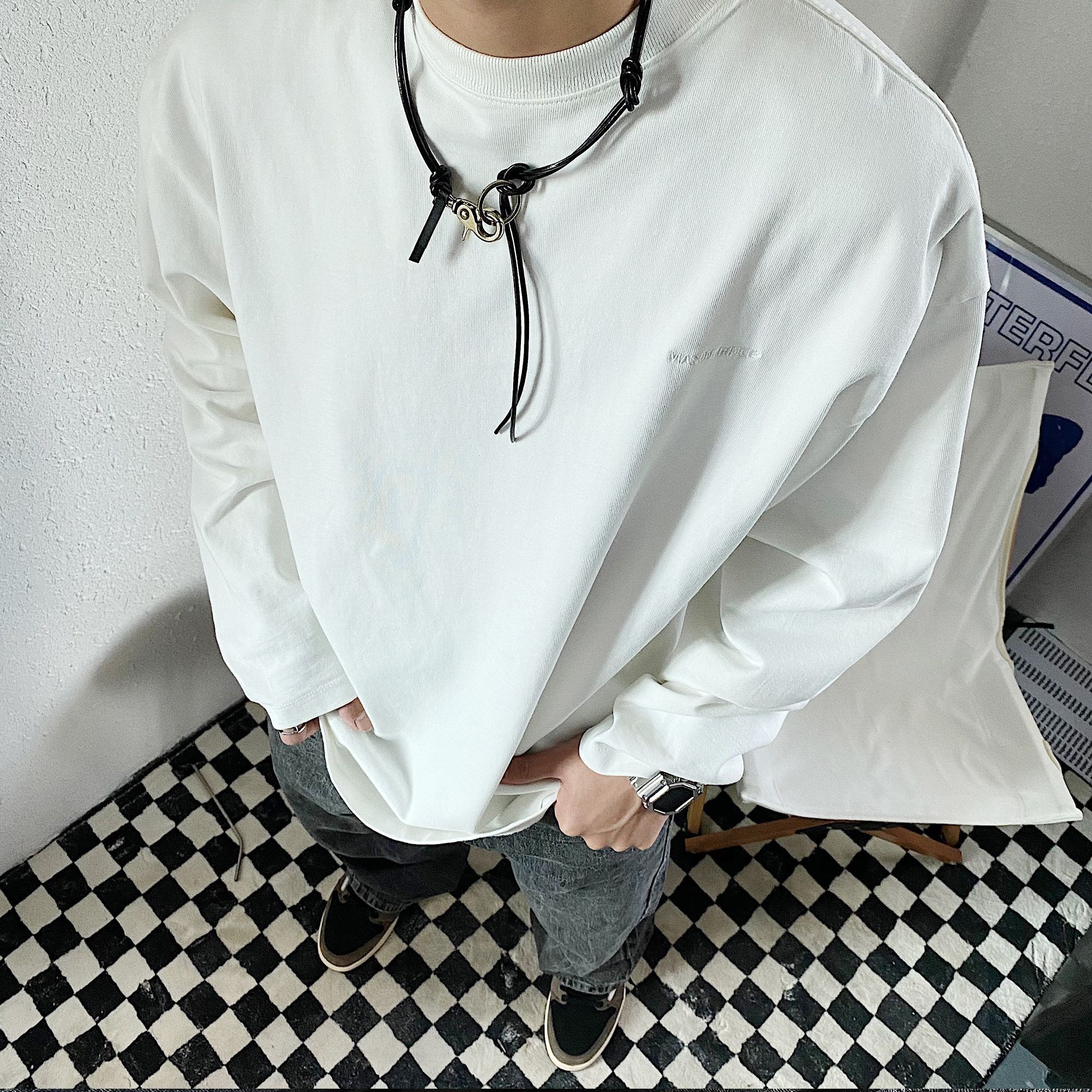 Jewelry × Vintage Fashion round stitching pu leather sweater chain Size ONE SIZE - 4 Thumbnail