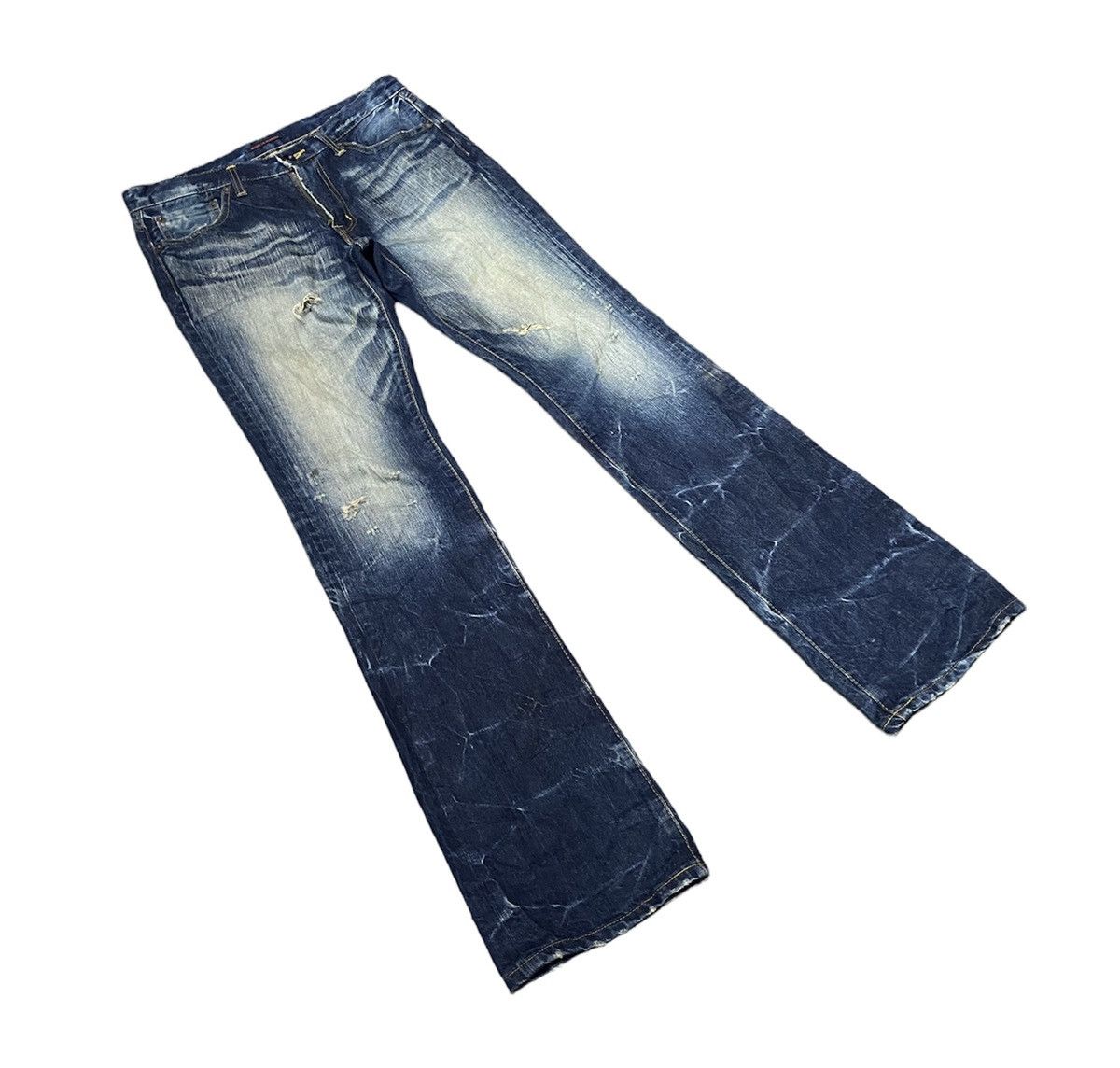 Japanese Brand Distressed BLUE WAY Men’s Flare Bottom Jeans Size US 32 / EU 48 - 3 Thumbnail