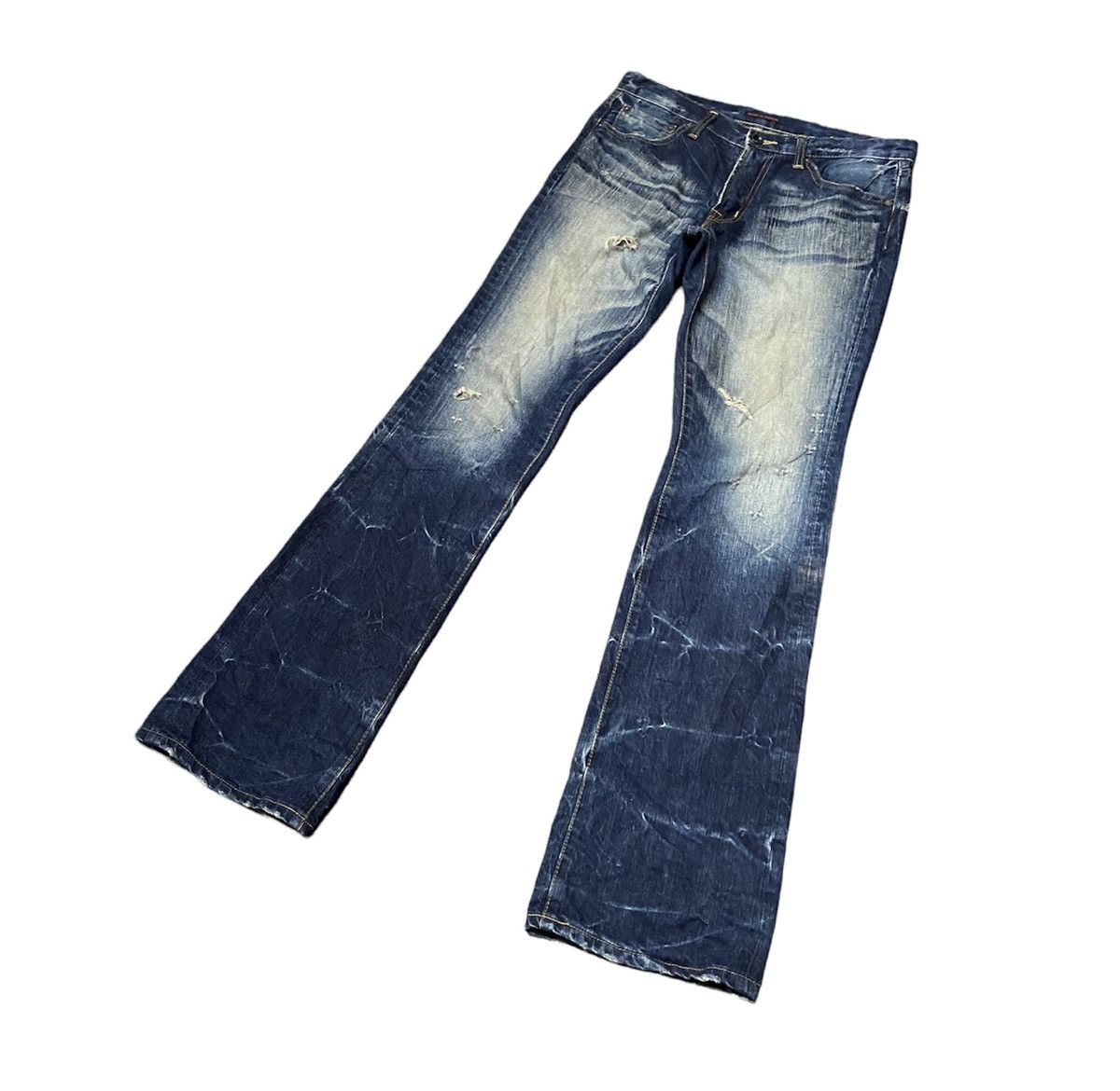 Japanese Brand Distressed BLUE WAY Men’s Flare Bottom Jeans Size US 32 / EU 48 - 4 Thumbnail