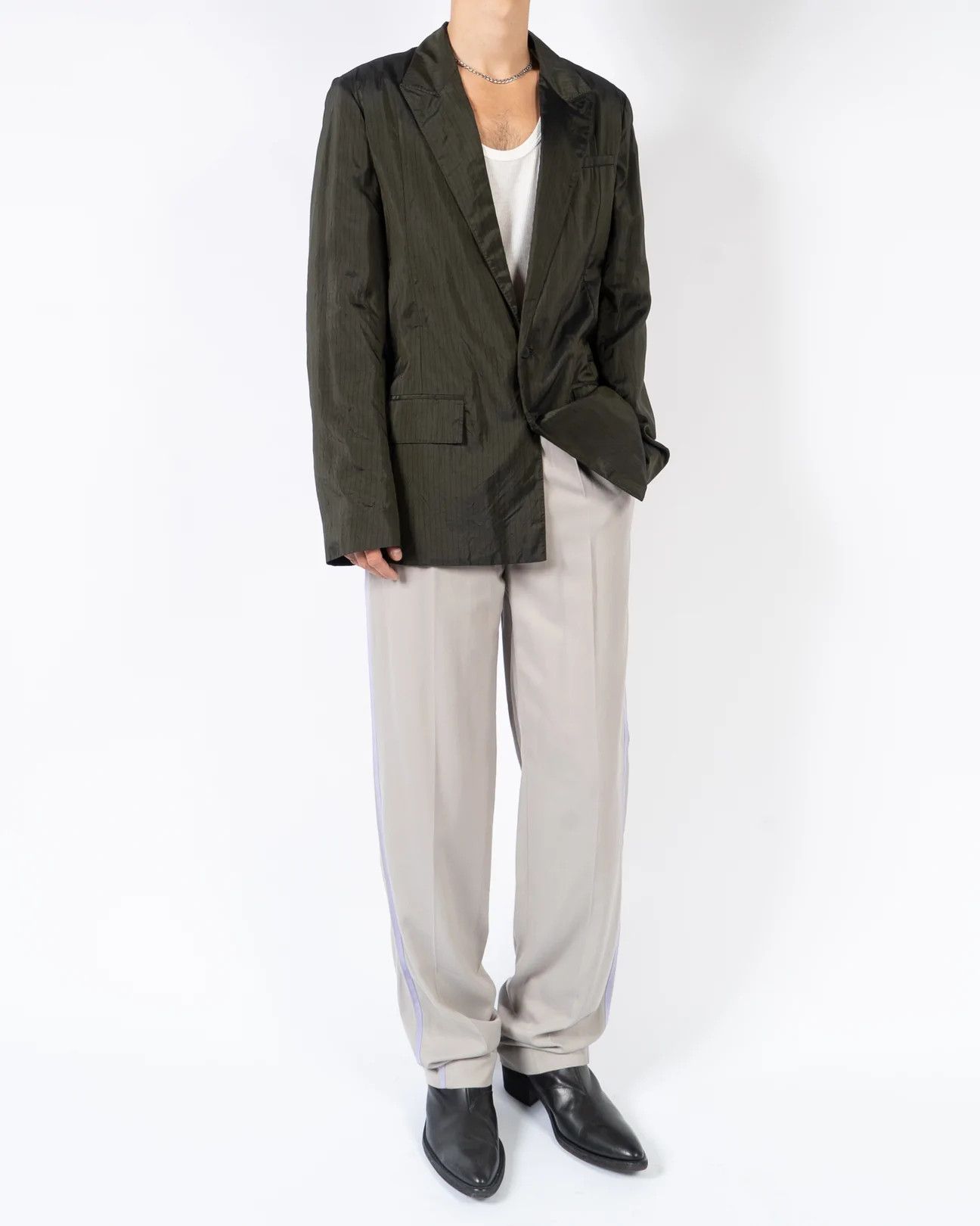 Haider Ackermann SS18 Green Striped Back Drape Blazer Size US S / EU 44-46 / 1 - 2 Thumbnail