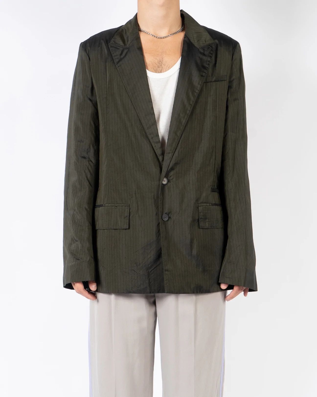 Haider Ackermann SS18 Green Striped Back Drape Blazer Size US S / EU 44-46 / 1 - 1 Thumbnail