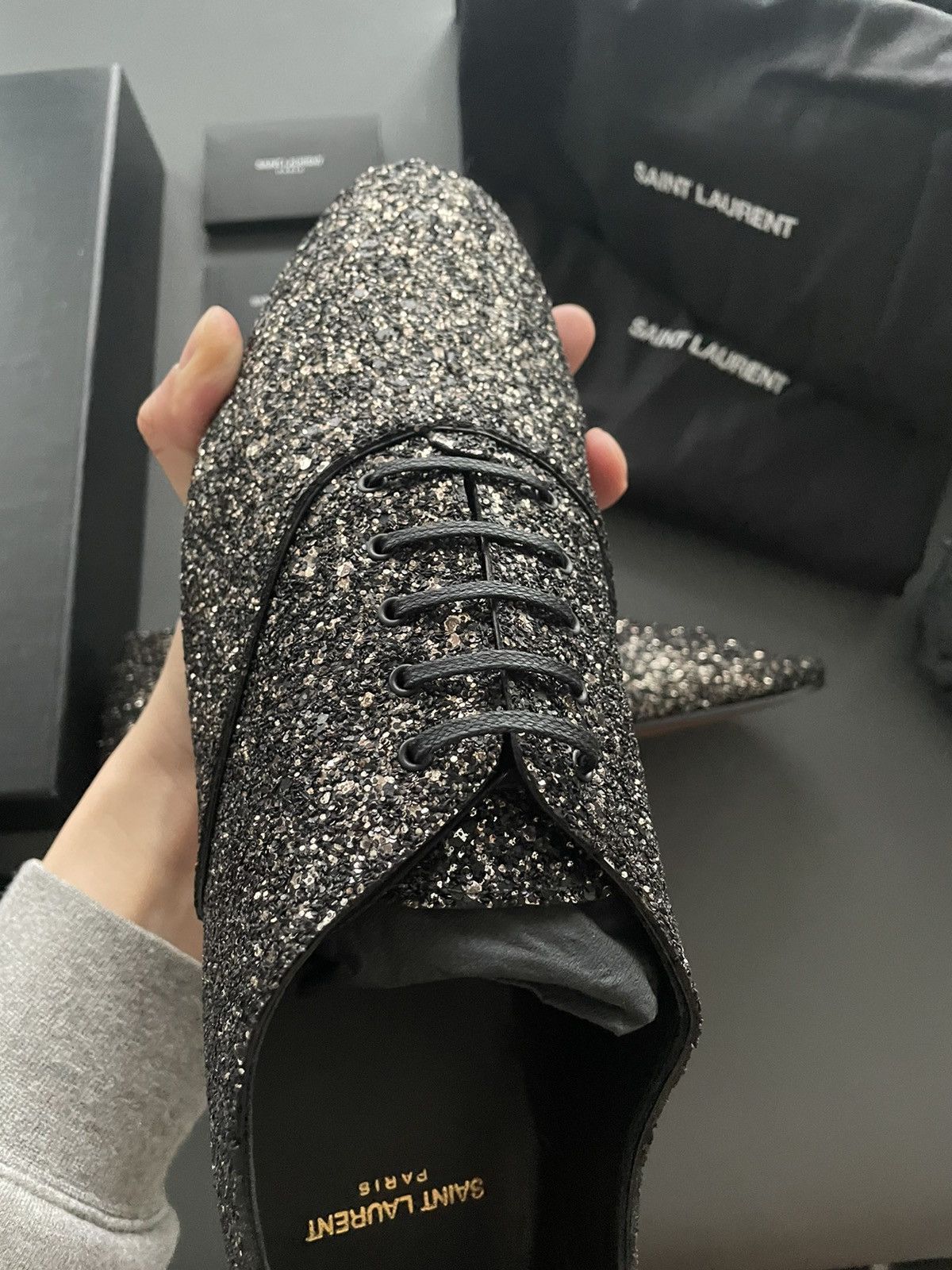 Saint Laurent Paris $1,250 BrandNew Super Rare Runway Glitter Galaxy Laceup Shoe Size US 11 / EU 44 - 10 Thumbnail