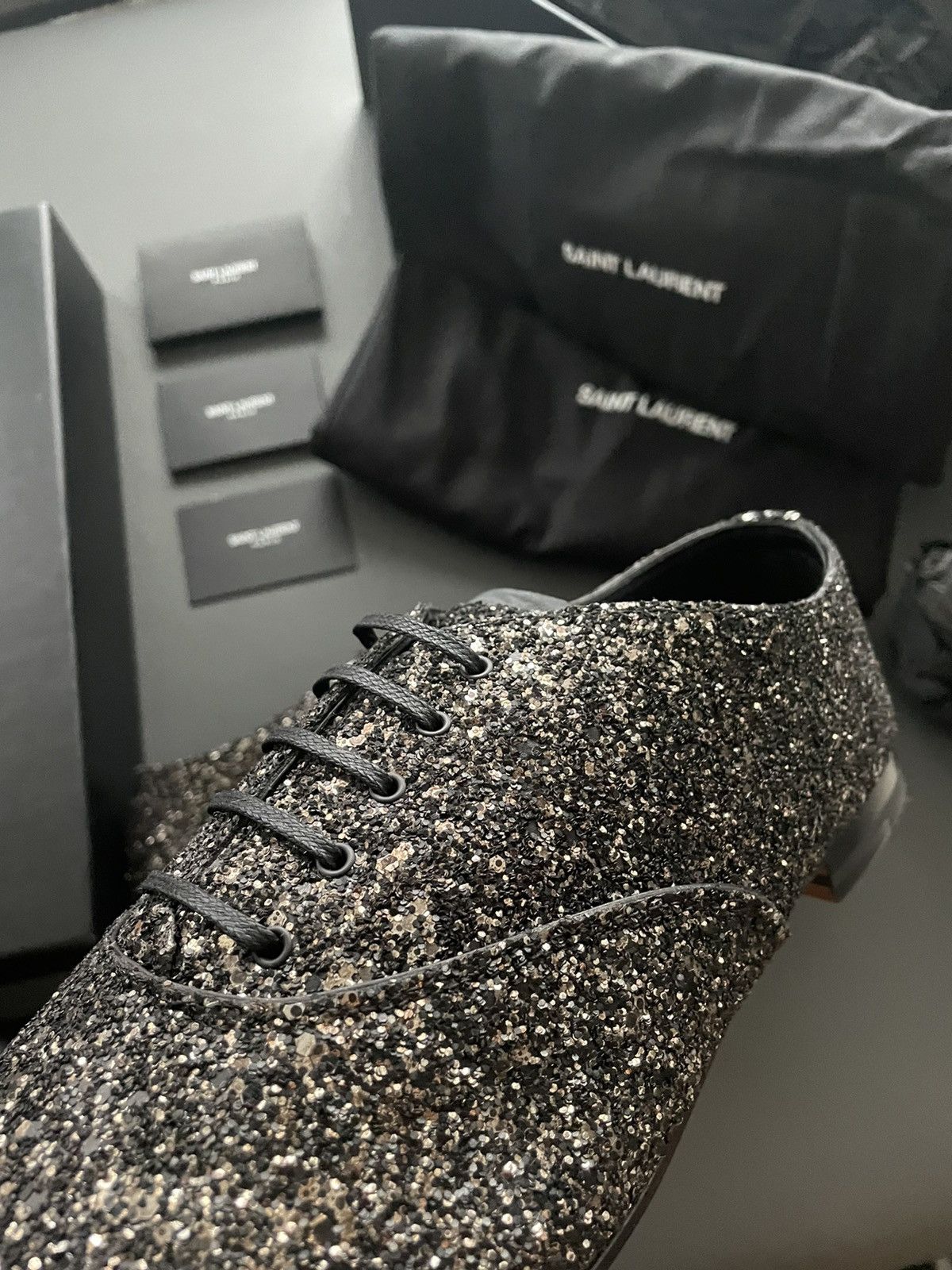 Saint Laurent Paris $1,250 BrandNew Super Rare Runway Glitter Galaxy Laceup Shoe Size US 11 / EU 44 - 18 Thumbnail