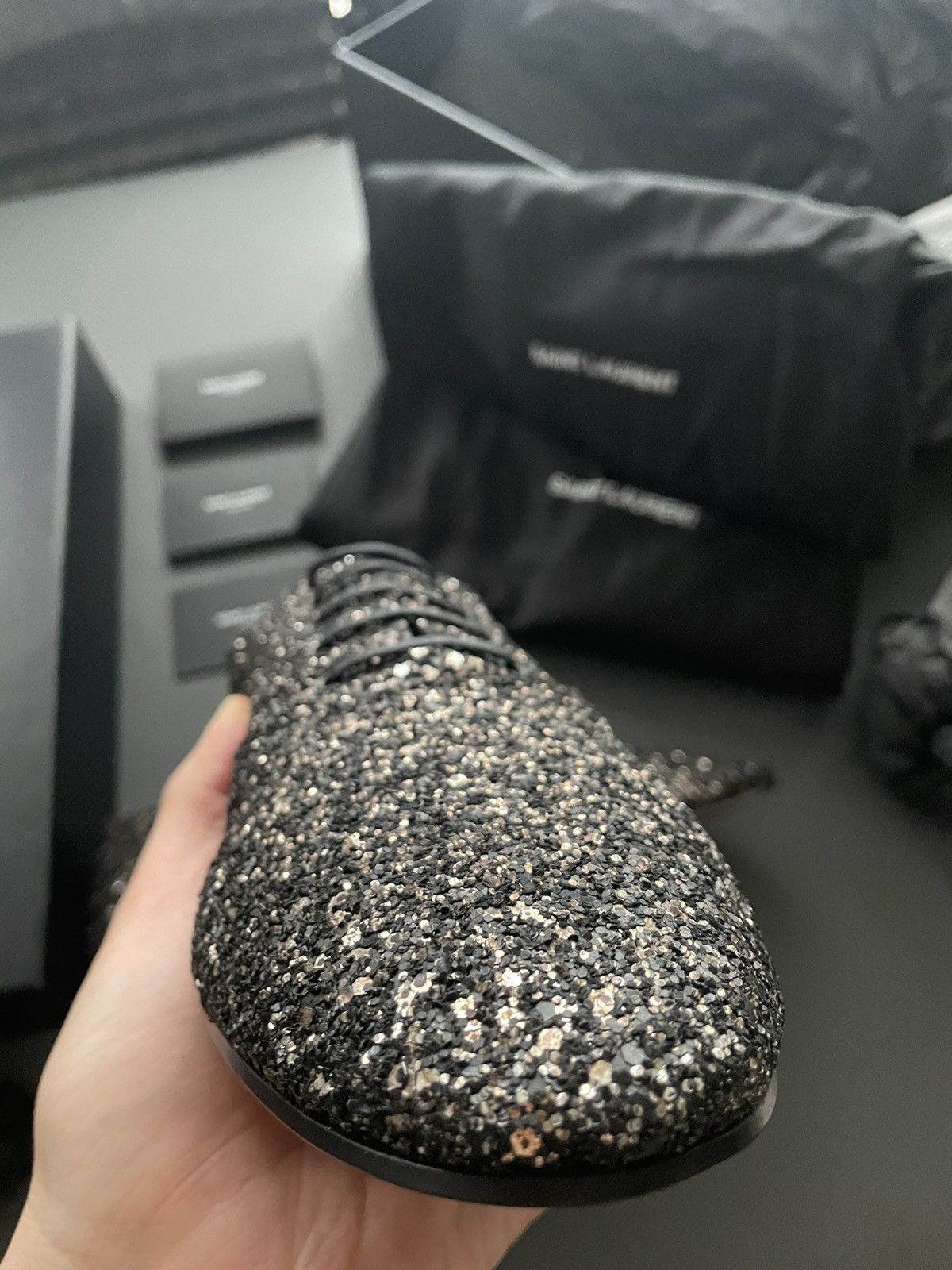 Saint Laurent Paris $1,250 BrandNew Super Rare Runway Glitter Galaxy Laceup Shoe Size US 11 / EU 44 - 22 Thumbnail
