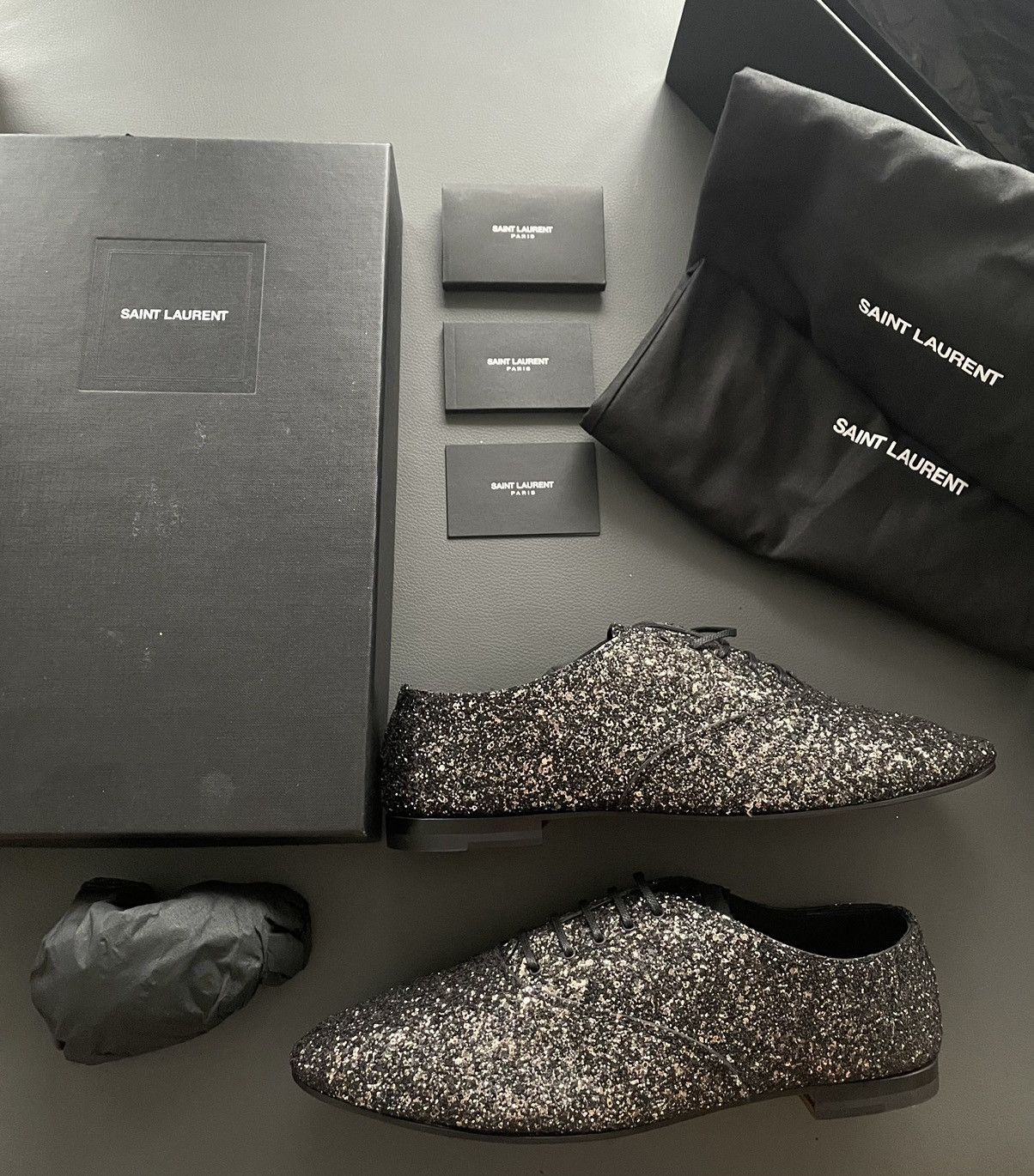 Saint Laurent Paris $1,250 BrandNew Super Rare Runway Glitter Galaxy Laceup Shoe Size US 11 / EU 44 - 17 Thumbnail