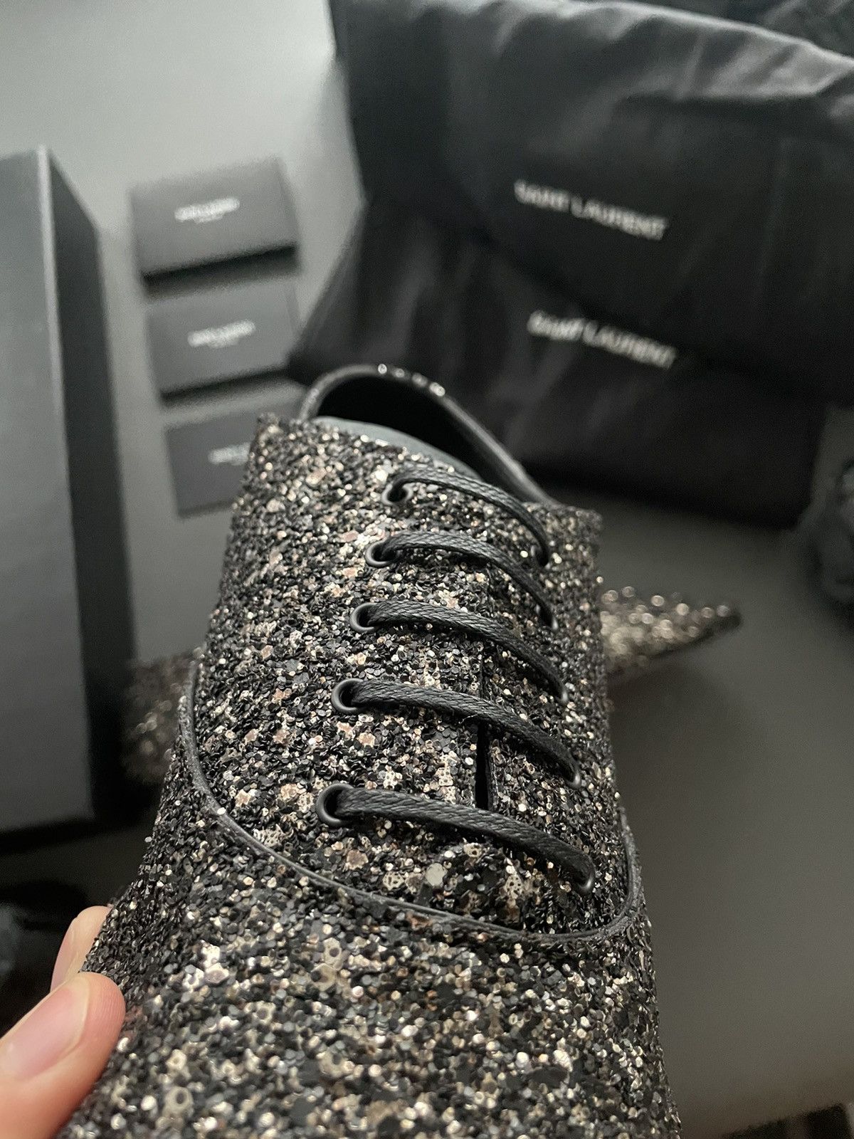 Saint Laurent Paris $1,250 BrandNew Super Rare Runway Glitter Galaxy Laceup Shoe Size US 11 / EU 44 - 3 Thumbnail