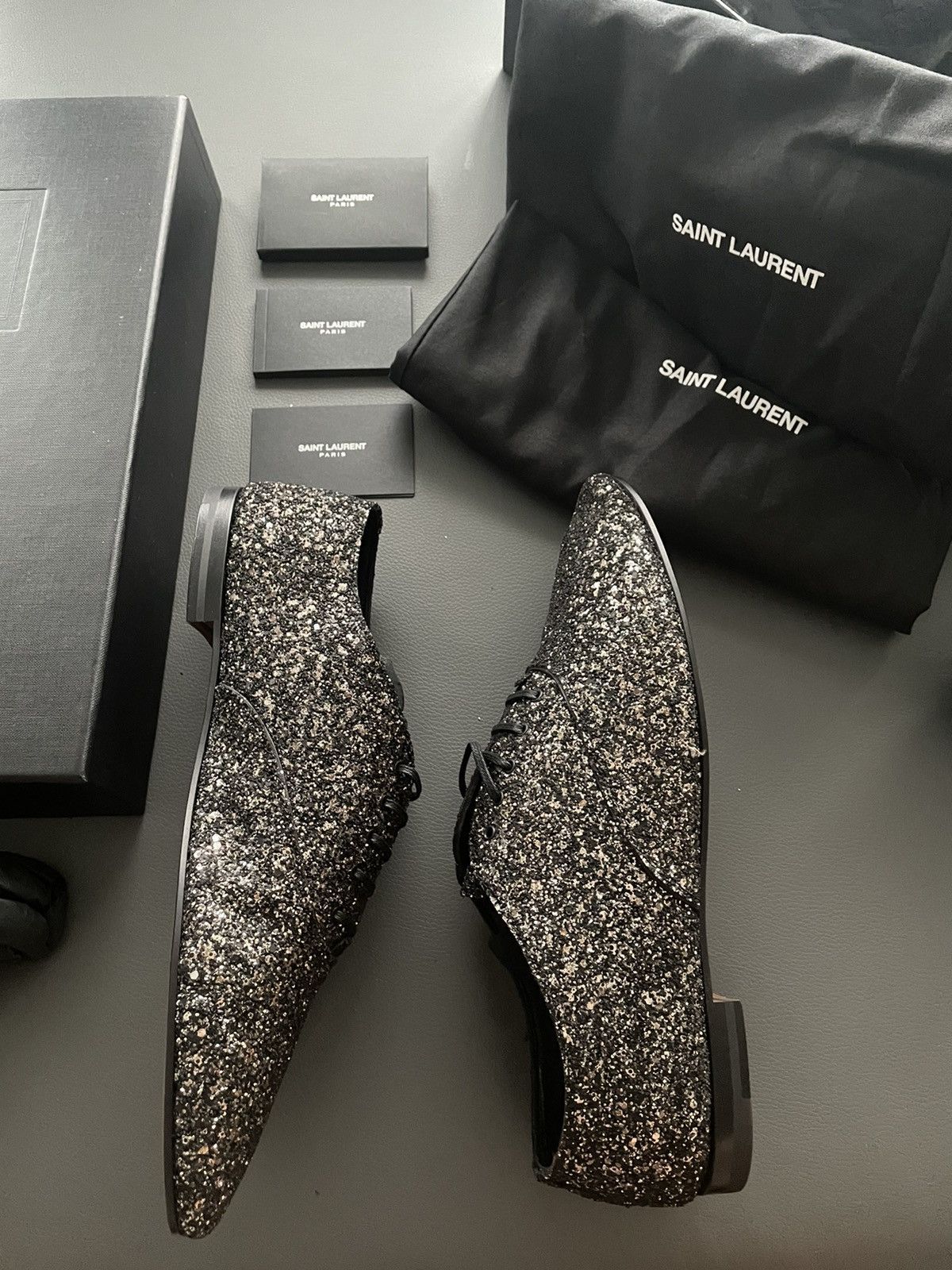 Saint Laurent Paris $1,250 BrandNew Super Rare Runway Glitter Galaxy Laceup Shoe Size US 11 / EU 44 - 5 Thumbnail
