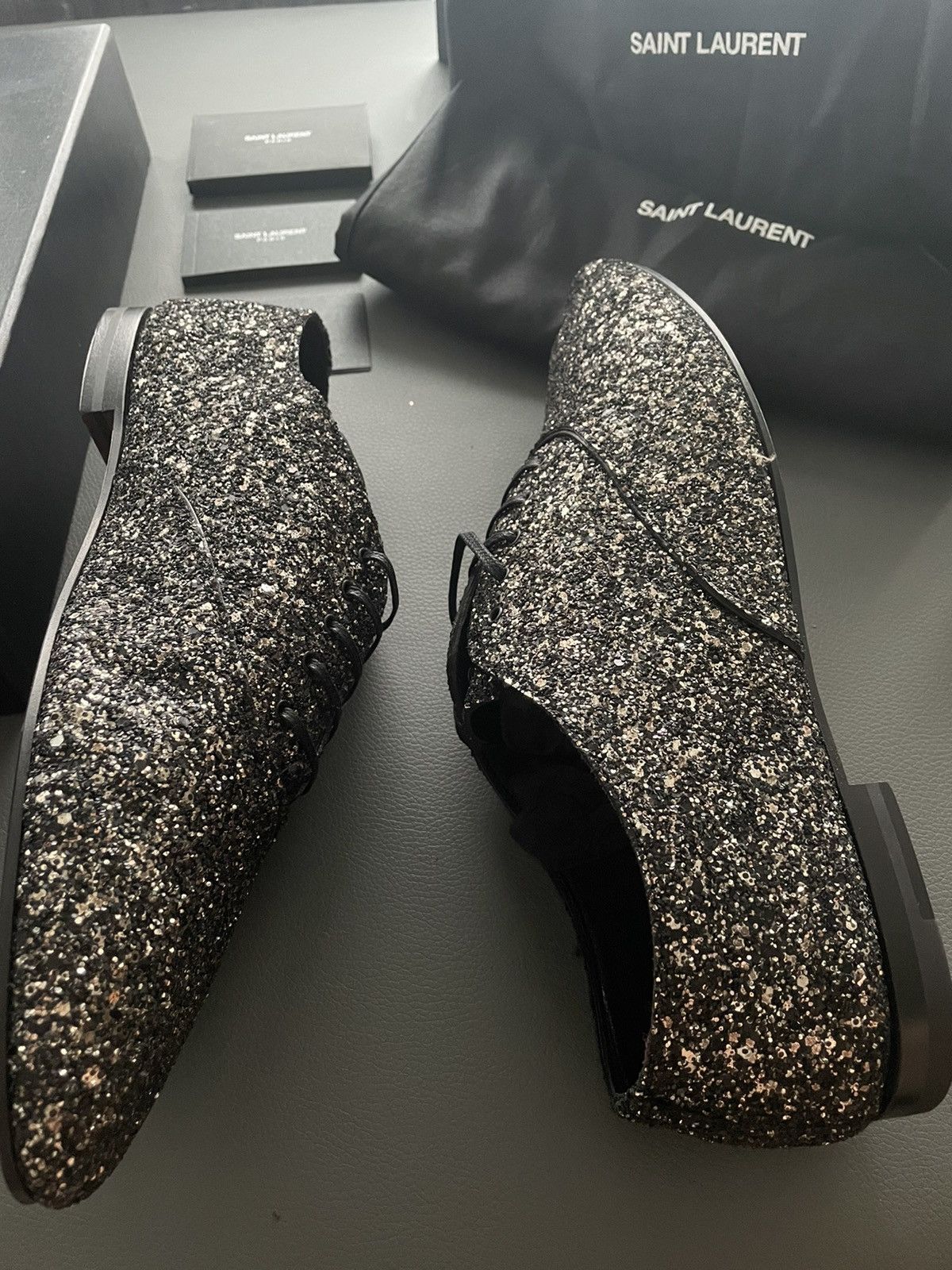 Saint Laurent Paris $1,250 BrandNew Super Rare Runway Glitter Galaxy Laceup Shoe Size US 11 / EU 44 - 25 Thumbnail
