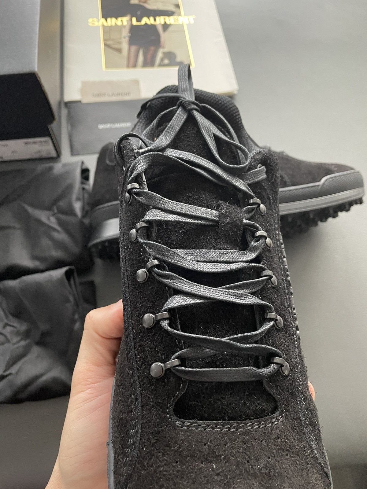 Hedi Slimane × Saint Laurent Paris × Yves Saint Laurent Rare Brand New Super Runway Jump Suede Logo Leather Sneaker Size US 12 / EU 45 - 16 Thumbnail