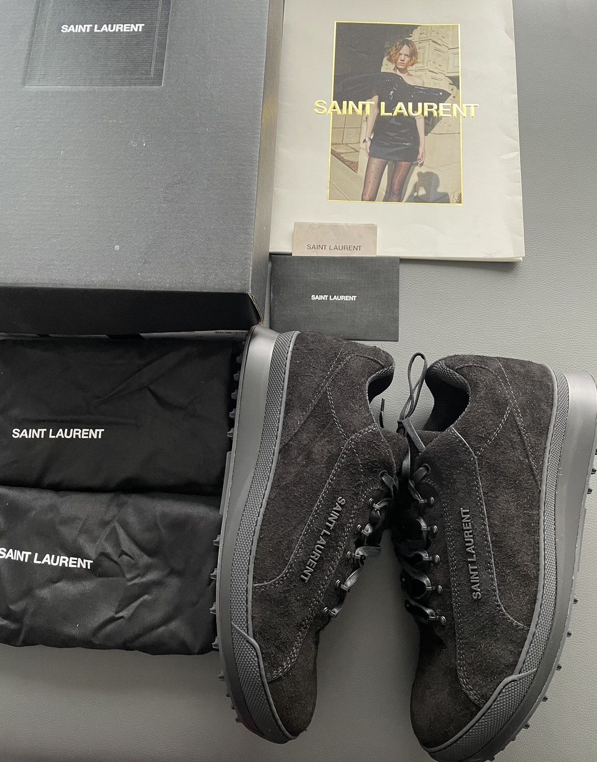 Hedi Slimane × Saint Laurent Paris × Yves Saint Laurent Rare Brand New Super Runway Jump Suede Logo Leather Sneaker Size US 12 / EU 45 - 1 Thumbnail
