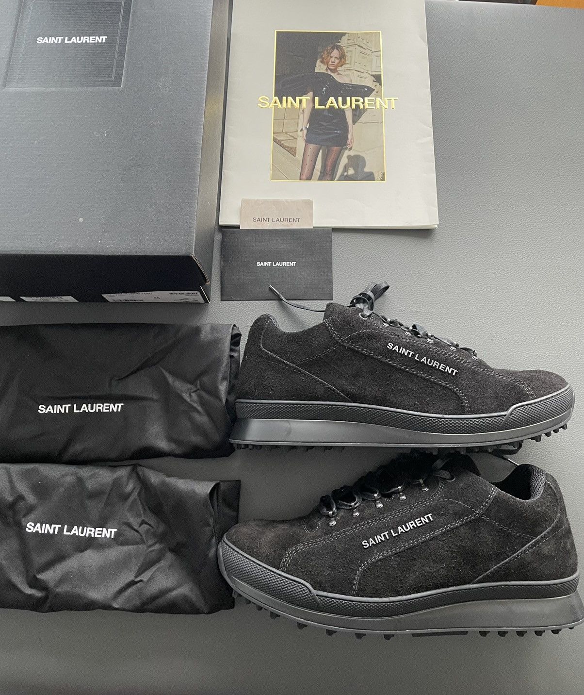 Hedi Slimane × Saint Laurent Paris × Yves Saint Laurent Rare Brand New Super Runway Jump Suede Logo Leather Sneaker Size US 12 / EU 45 - 2 Thumbnail
