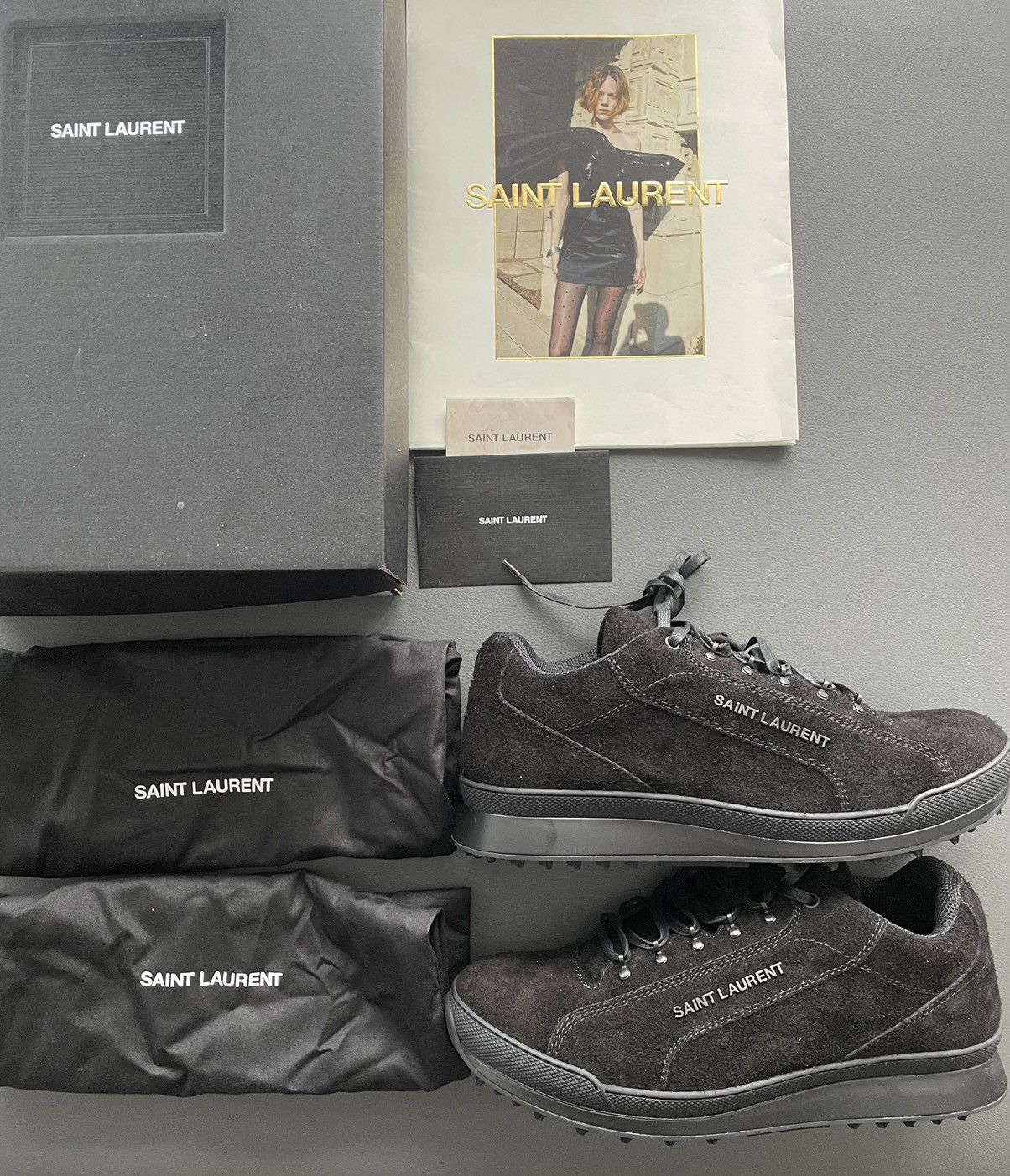 Hedi Slimane × Saint Laurent Paris × Yves Saint Laurent Rare Brand New Super Runway Jump Suede Logo Leather Sneaker Size US 12 / EU 45 - 3 Thumbnail