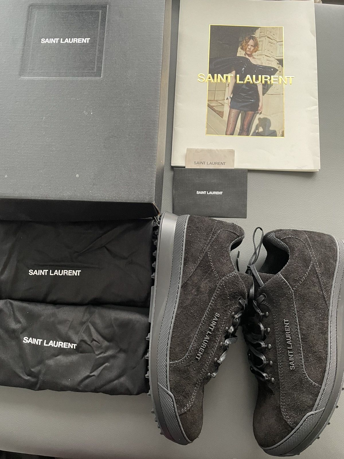 Hedi Slimane × Saint Laurent Paris × Yves Saint Laurent Rare Brand New Super Runway Jump Suede Logo Leather Sneaker Size US 12 / EU 45 - 10 Thumbnail