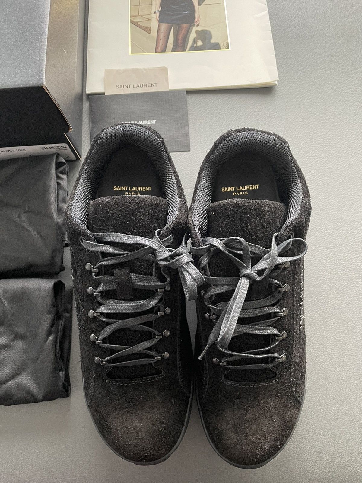 Hedi Slimane × Saint Laurent Paris × Yves Saint Laurent Rare Brand New Super Runway Jump Suede Logo Leather Sneaker Size US 12 / EU 45 - 13 Thumbnail