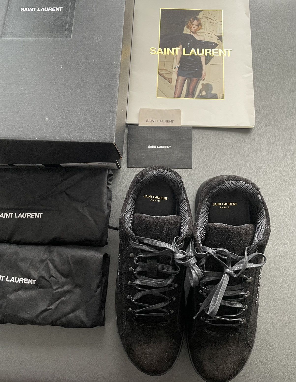 Hedi Slimane × Saint Laurent Paris × Yves Saint Laurent Rare Brand New Super Runway Jump Suede Logo Leather Sneaker Size US 12 / EU 45 - 4 Thumbnail