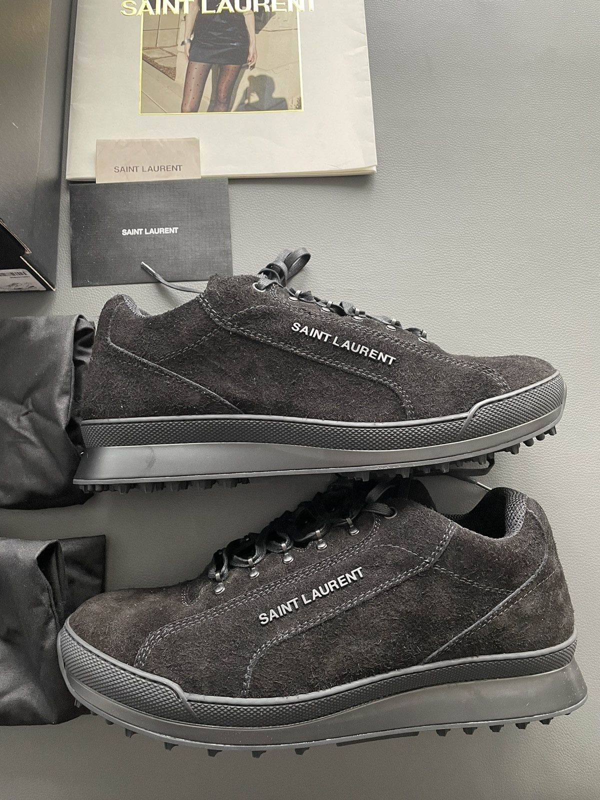 Hedi Slimane × Saint Laurent Paris × Yves Saint Laurent Rare Brand New Super Runway Jump Suede Logo Leather Sneaker Size US 12 / EU 45 - 14 Thumbnail