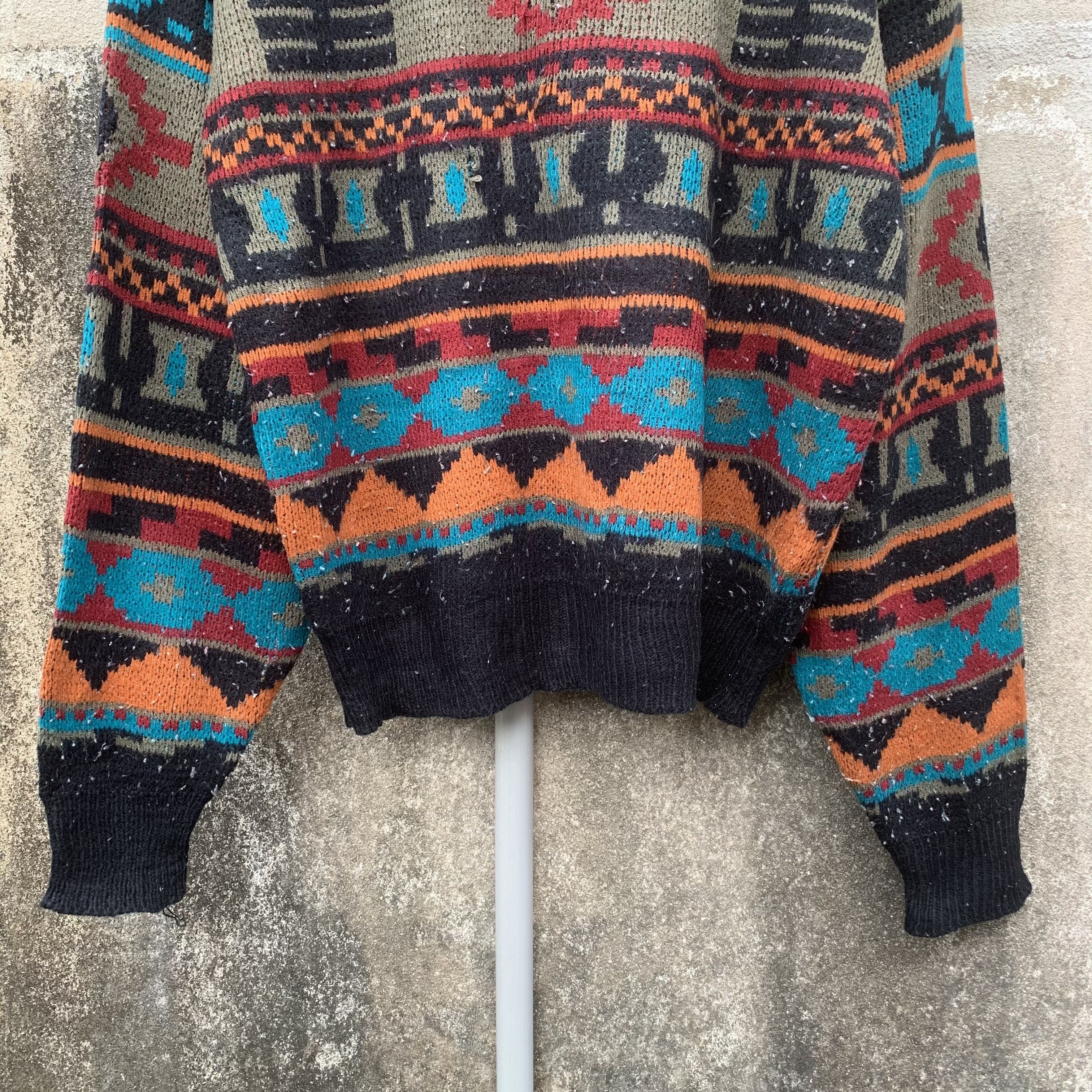 Vintage VERY RARE‼️Japanese Knit Navajo Jumper Arts Baggy Sweater Size US L / EU 52-54 / 3 - 3 Thumbnail