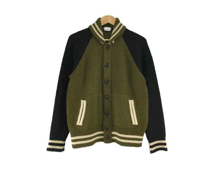 image of Junya Watanabe Comme Des Garcons Wool Varsity Jacket in Green Olive, Men's (Size Large)