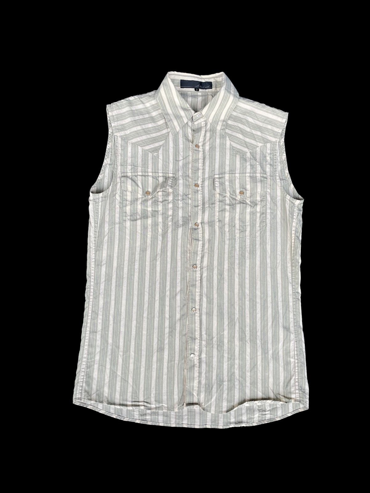 ATTACHMENT Stripes Sleeveless Pearl Snap Western Shirt