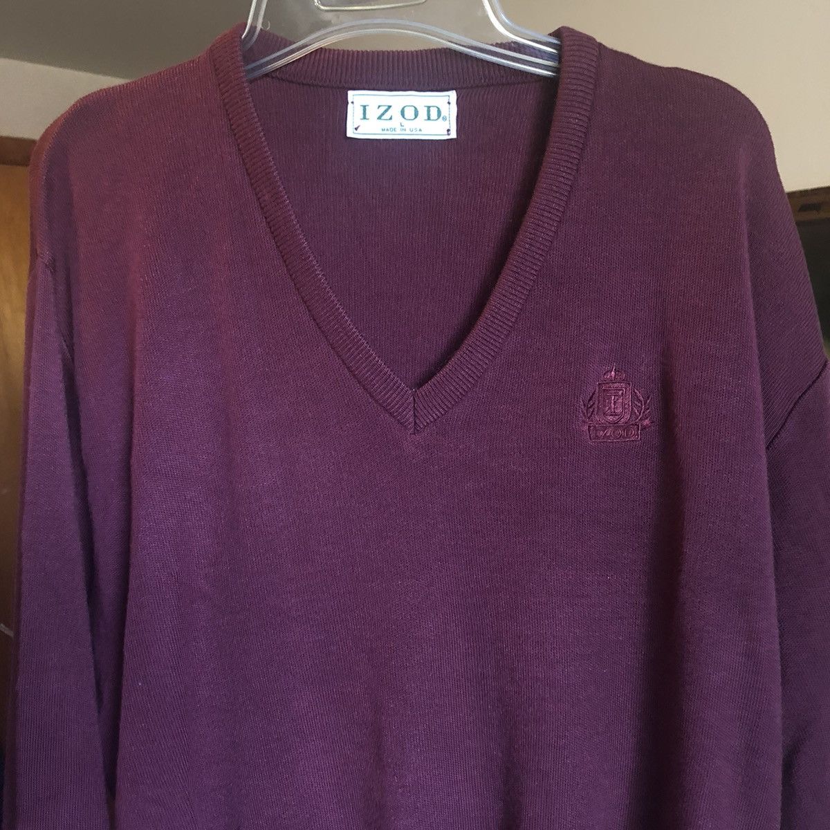 Izod Vintage 1980s Izod Lacoste V Neck Acrylic Logo Knit Sweater Size US L / EU 52-54 / 3 - 1 Thumbnail