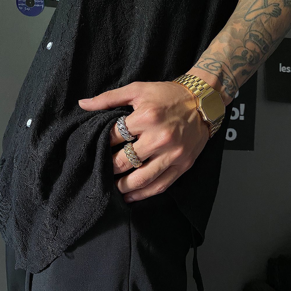 Jewelry × Vintage Fashion Shiny Hip Hop Chain Ring Size ONE SIZE - 3 Thumbnail