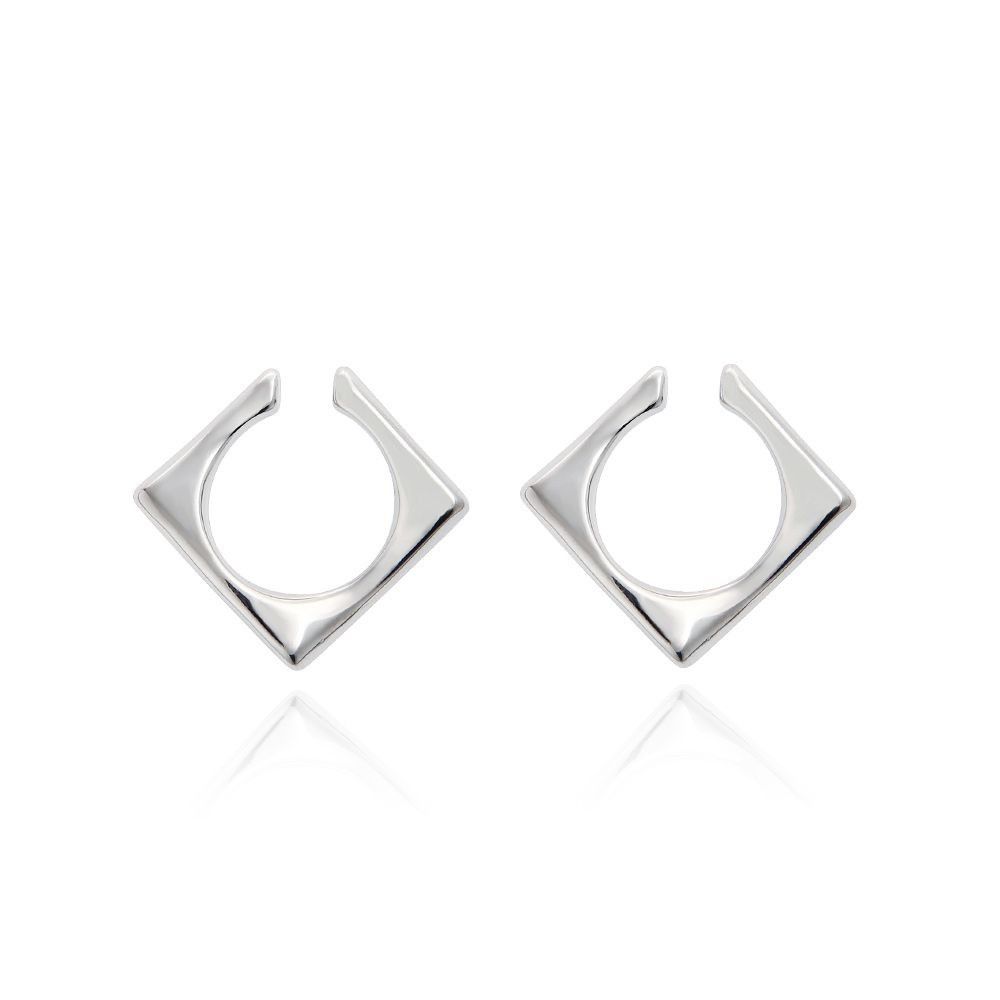 Jewelry × Vintage Fashion Silver Square Men's Ear Clips Size ONE SIZE - 1 Thumbnail