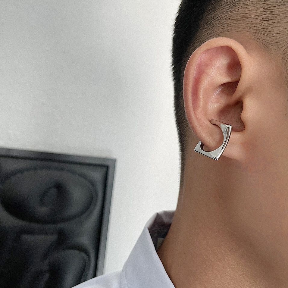 Jewelry × Vintage Fashion Silver Square Men's Ear Clips Size ONE SIZE - 2 Thumbnail