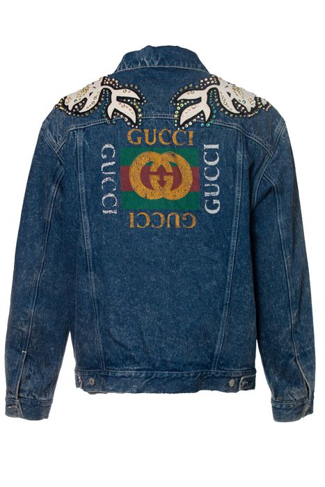 Gucci Logo printed denim jacket with floral appliques | Grailed