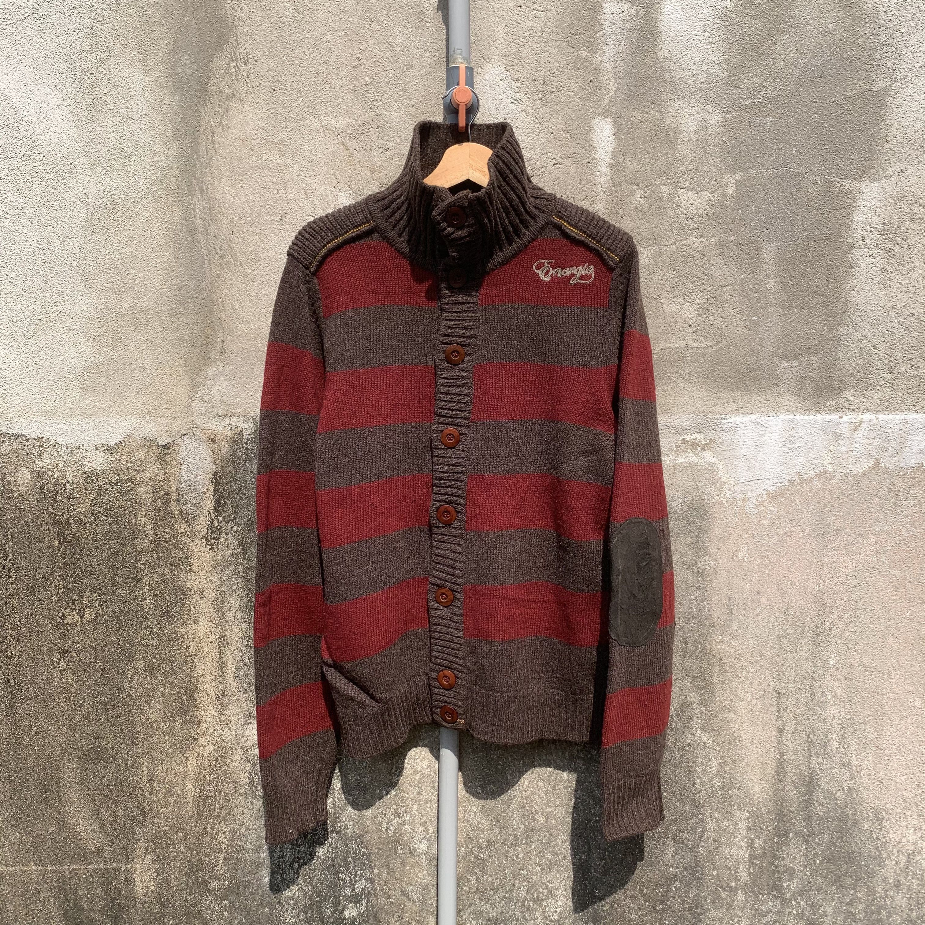 JAPANESE VINTAGE Knit Striped Turtleneck Cardigan Sweater