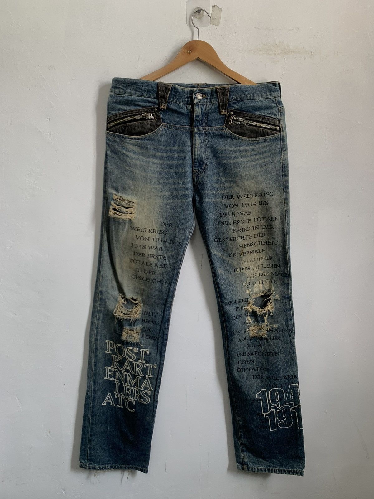 In The Attic In The Attic Full Print Word Distressed Denim Jeans Size US 34 / EU 50 - 1 Thumbnail