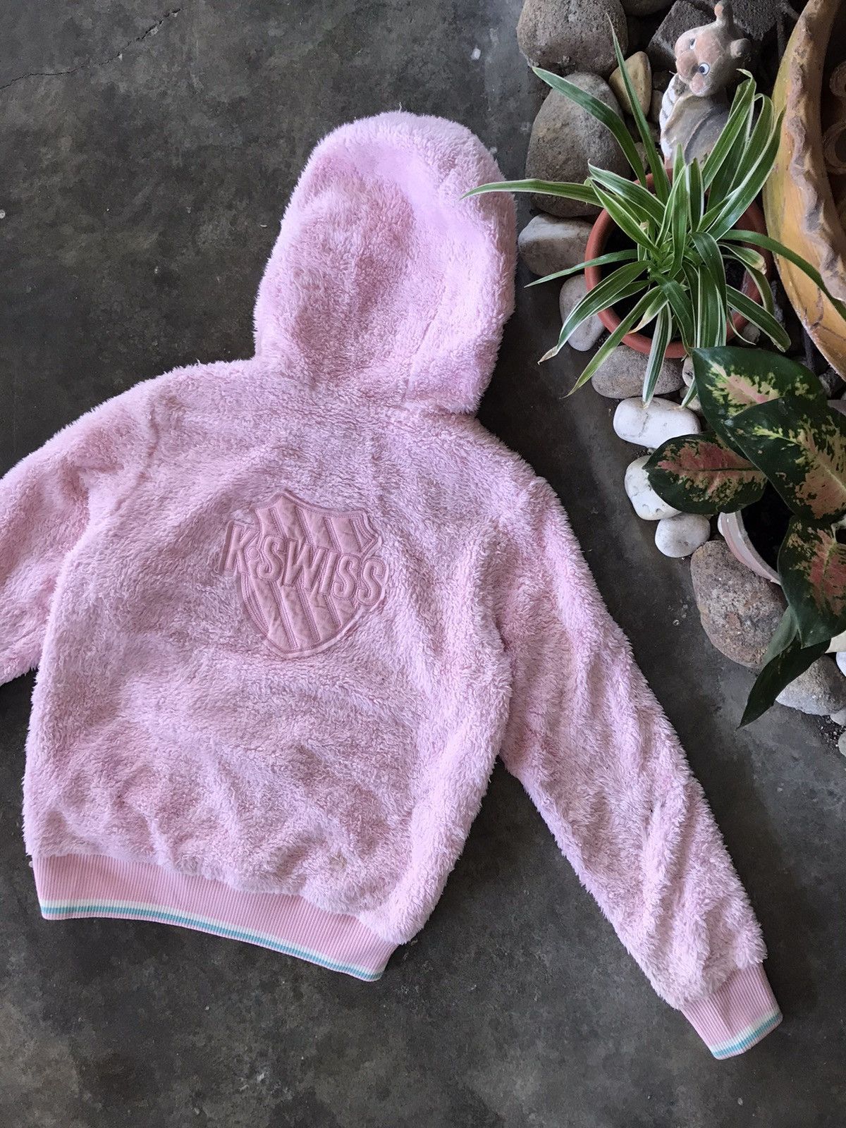 image of K Swiss Authentic K-Swiss Sherpa Fleece Boxy Jacket Zipper Big Logo in Pink, Men's (Size Medium)