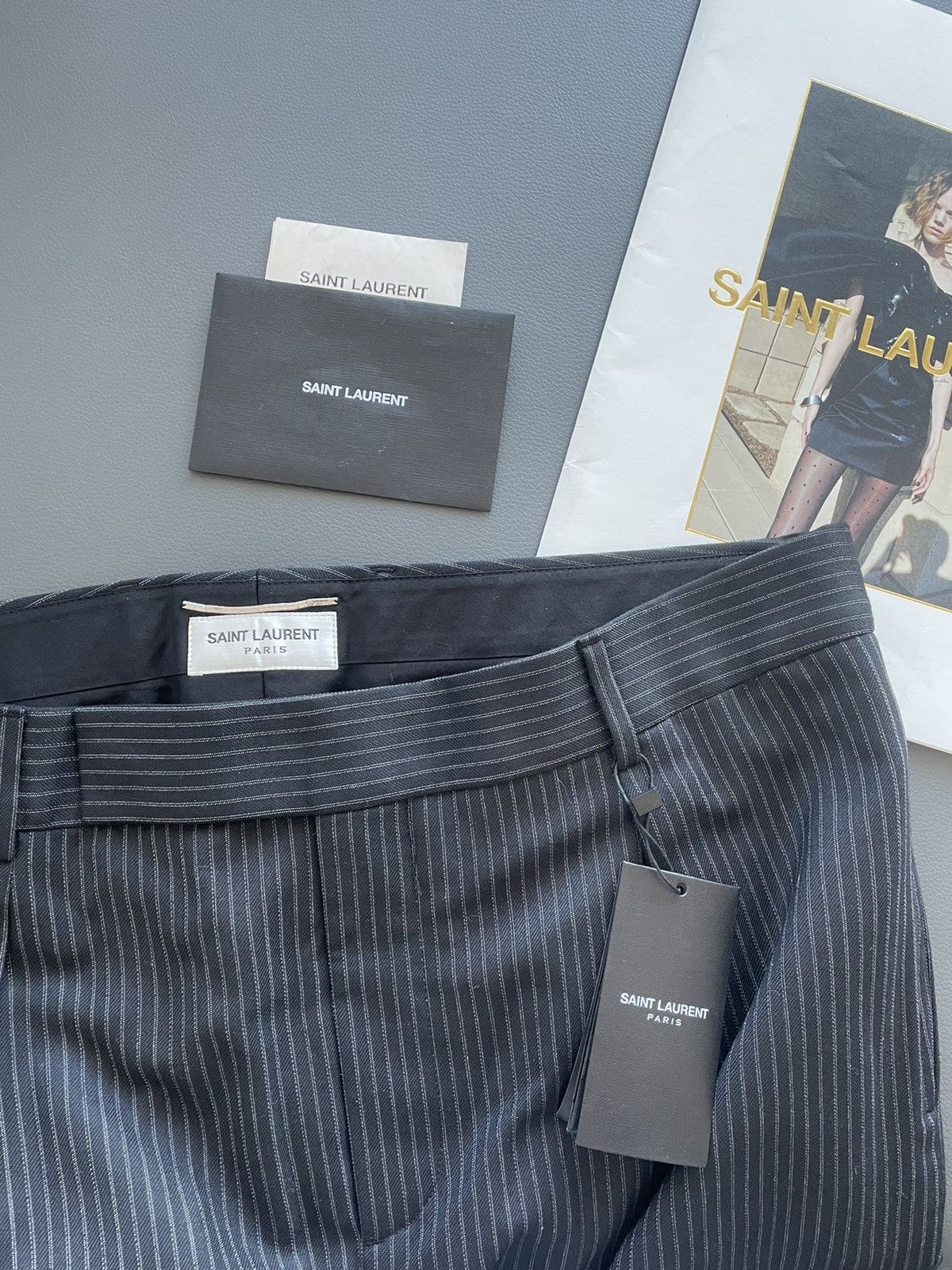 Hedi Slimane × Saint Laurent Paris × Yves Saint Laurent Rare Classic Sold Out Striped Rive Gauche Wool Silk Pant Size US 34 / EU 50 - 3 Thumbnail