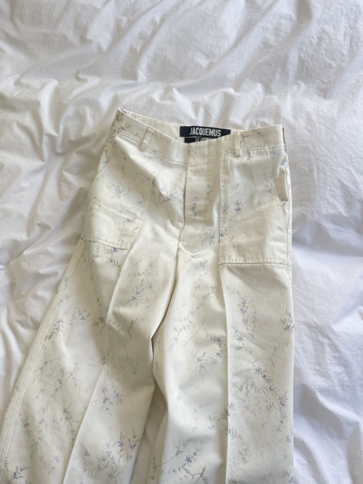 Pre-owned Jacquemus $800 Moulin Floral Workwear Trouser In White