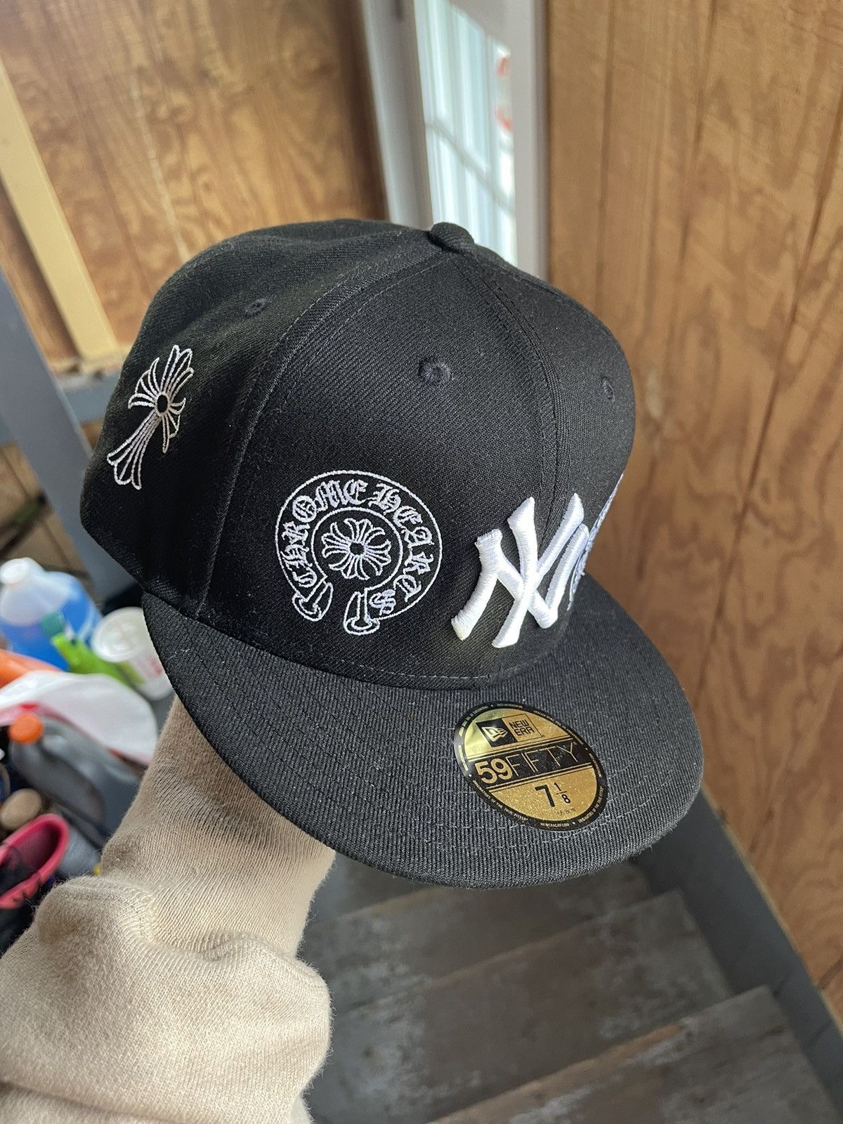 New Era yankees chrome heart fitted hat grey uv size 7 1/8 | Grailed